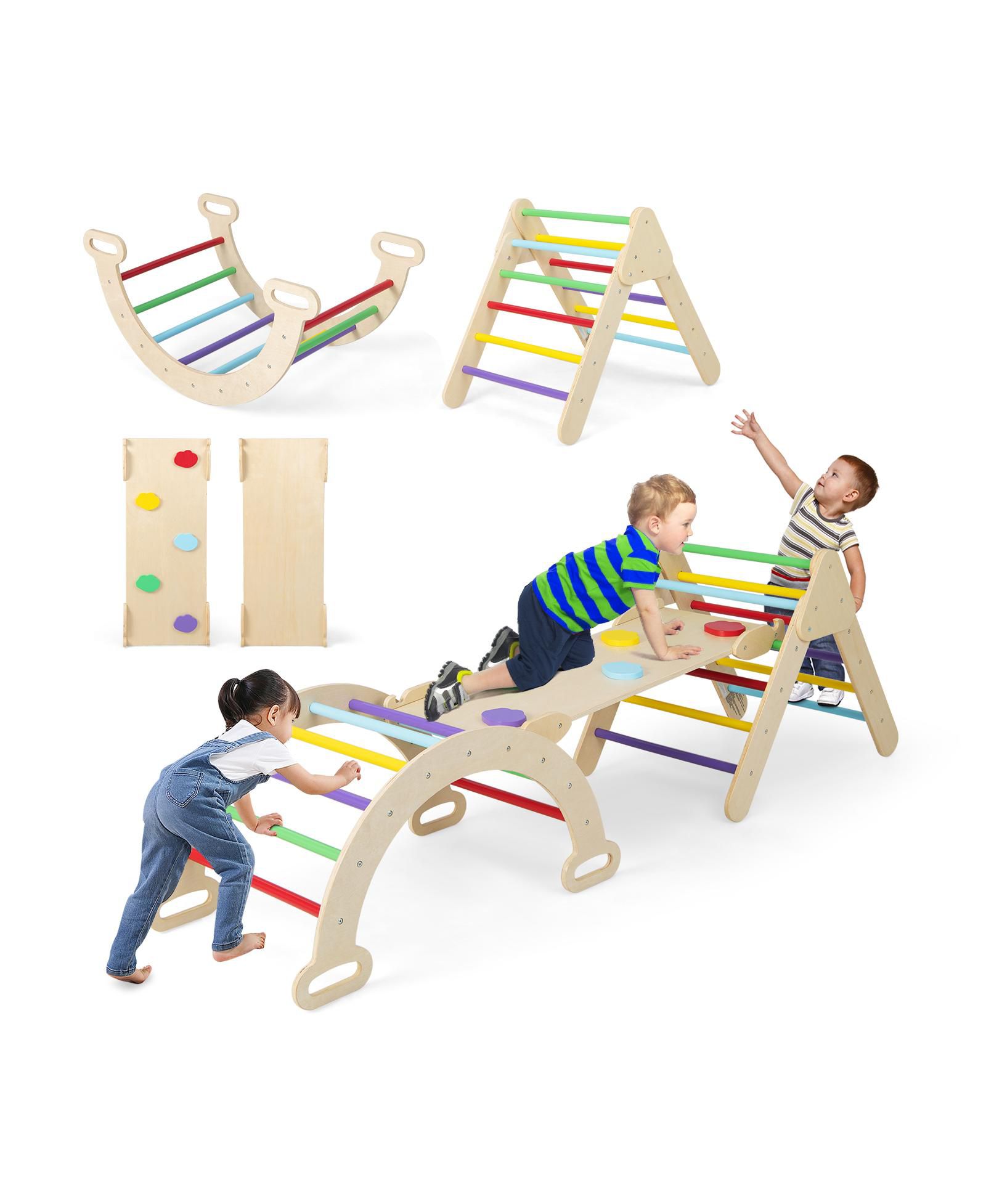Mecale 5-in-1 Montessori Reversible Wooden Triangle, Ramp, and Arch, 3-Piece Set