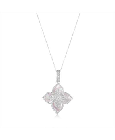 Suzy Levian Sterling Enamel Cubic Zirconia Pave Flower Clover Pendant