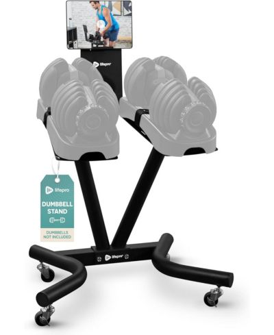 Lifepro Adjustable Dumbbell Stand with Wheels & Holder - Space-Saving Dumbbell Rack for Home Gym