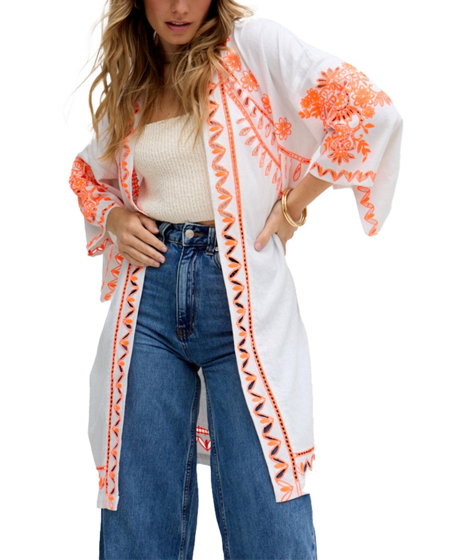 Raffya Women's Lupe Edge To Edge Embroidered Kimono