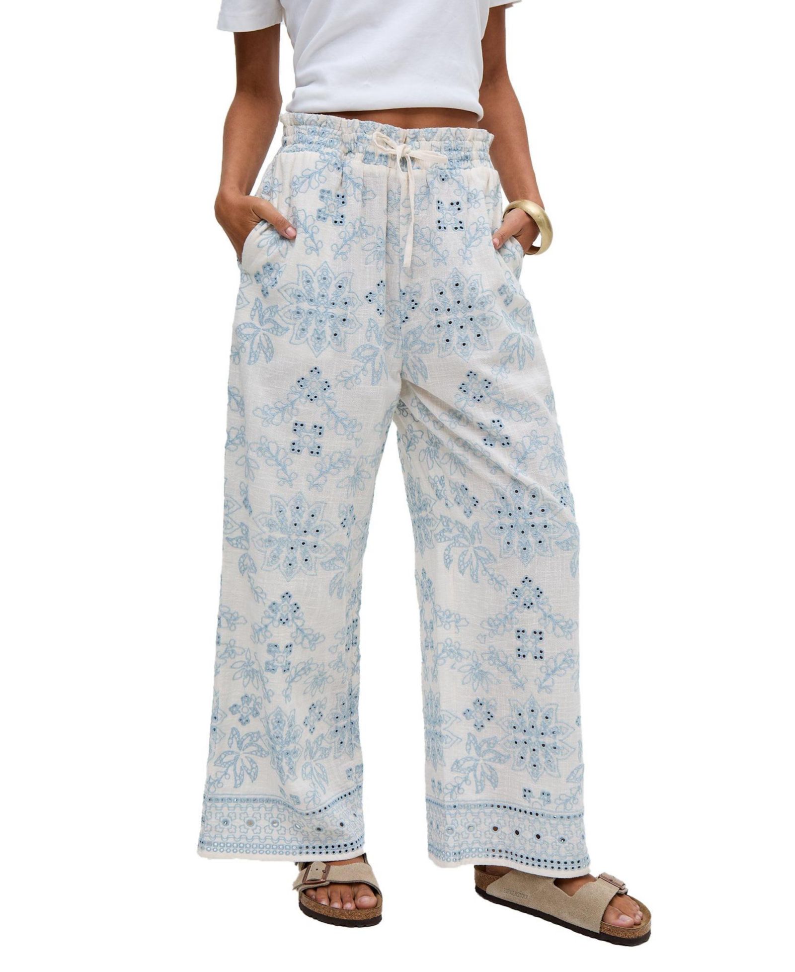 Raffya Women's Cherice Wide leg All Over Embroidered Trouser