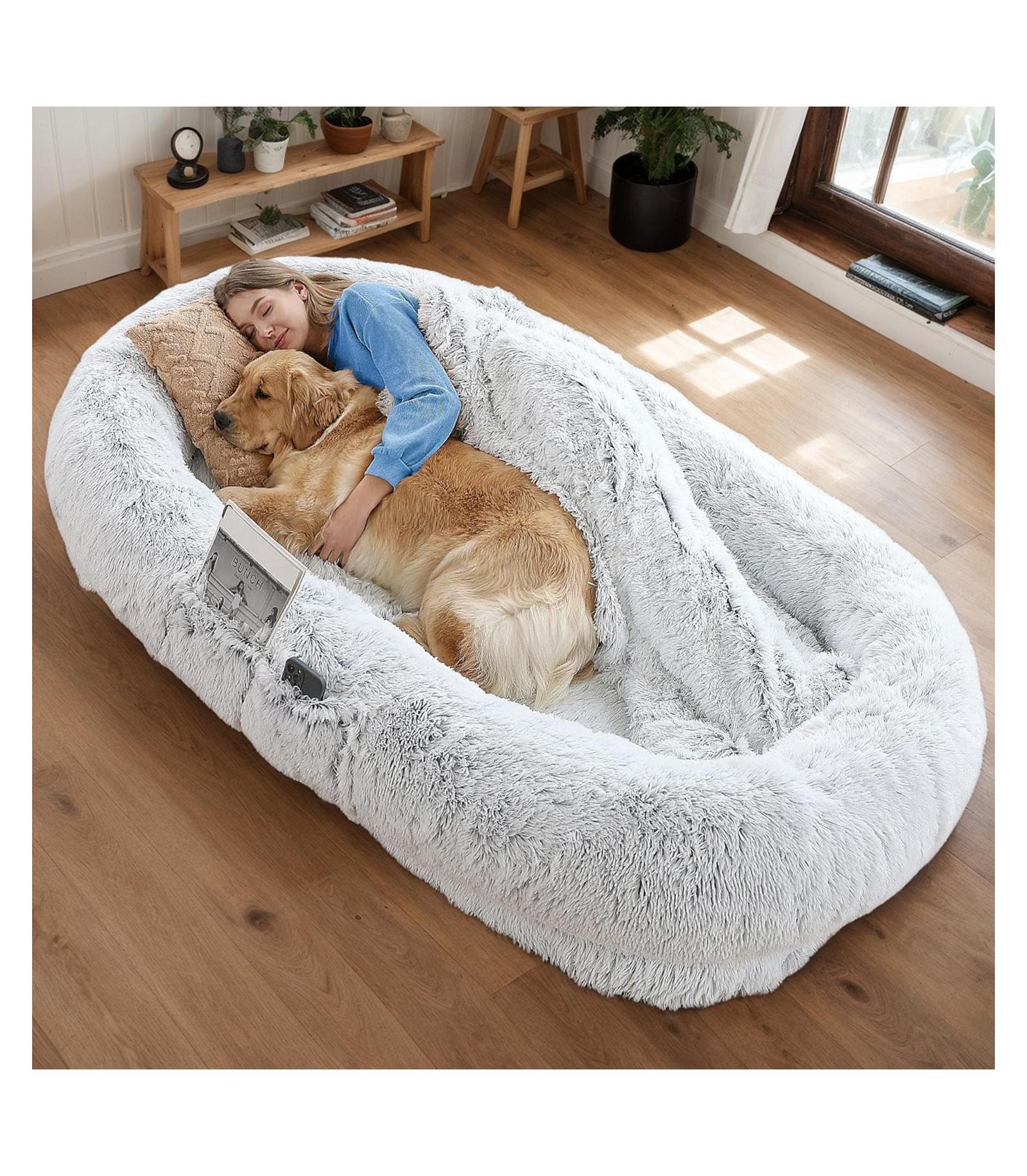 Лежанка для собак Streamdale Furniture Human Dog Bed Washable Faux Fur Orthopedic 71"x45" (Grey)