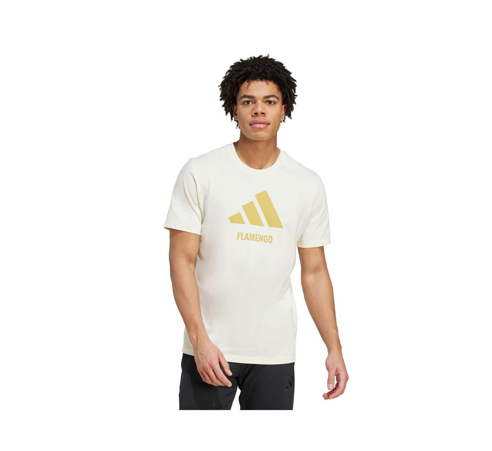 Adidas Men's Cream CR Flamengo Three-Stripes Wordmark T-Shirt