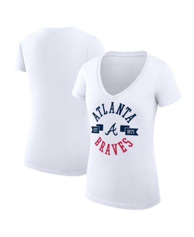 G-III 4Her by Carl Banks Women's White Atlanta Braves City Graphic V-Neck Fitted T-Shirt