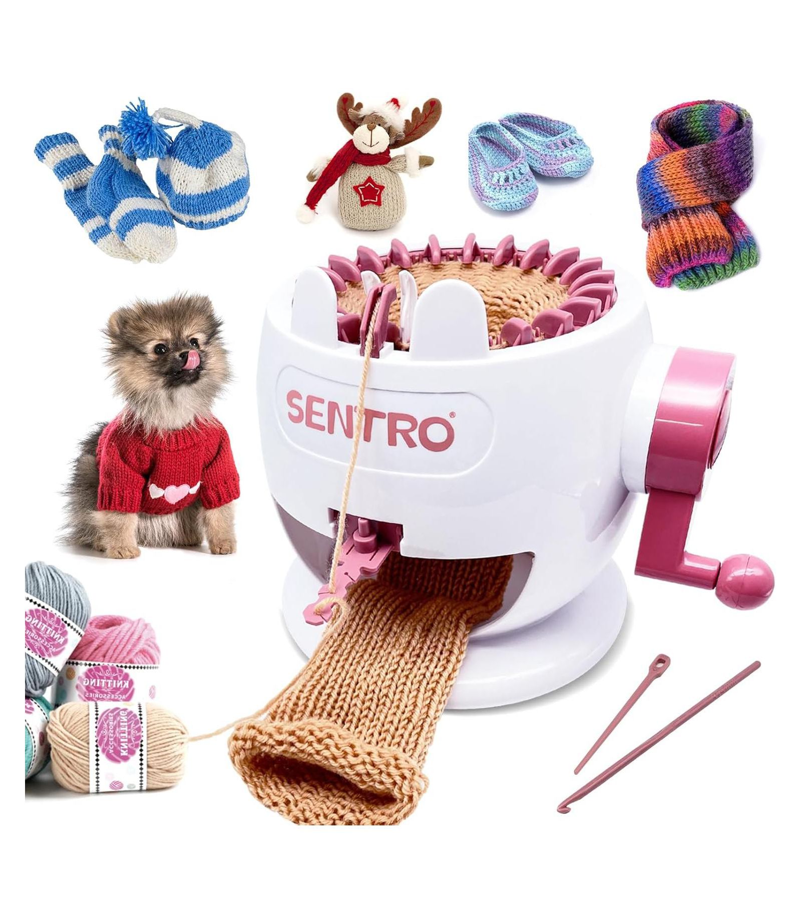 SENTRO 22-Needle Pink Knitting Machine | Easy DIY Scarves & Hats | Fast Beginner & Kid-Friendly Craft Kit
