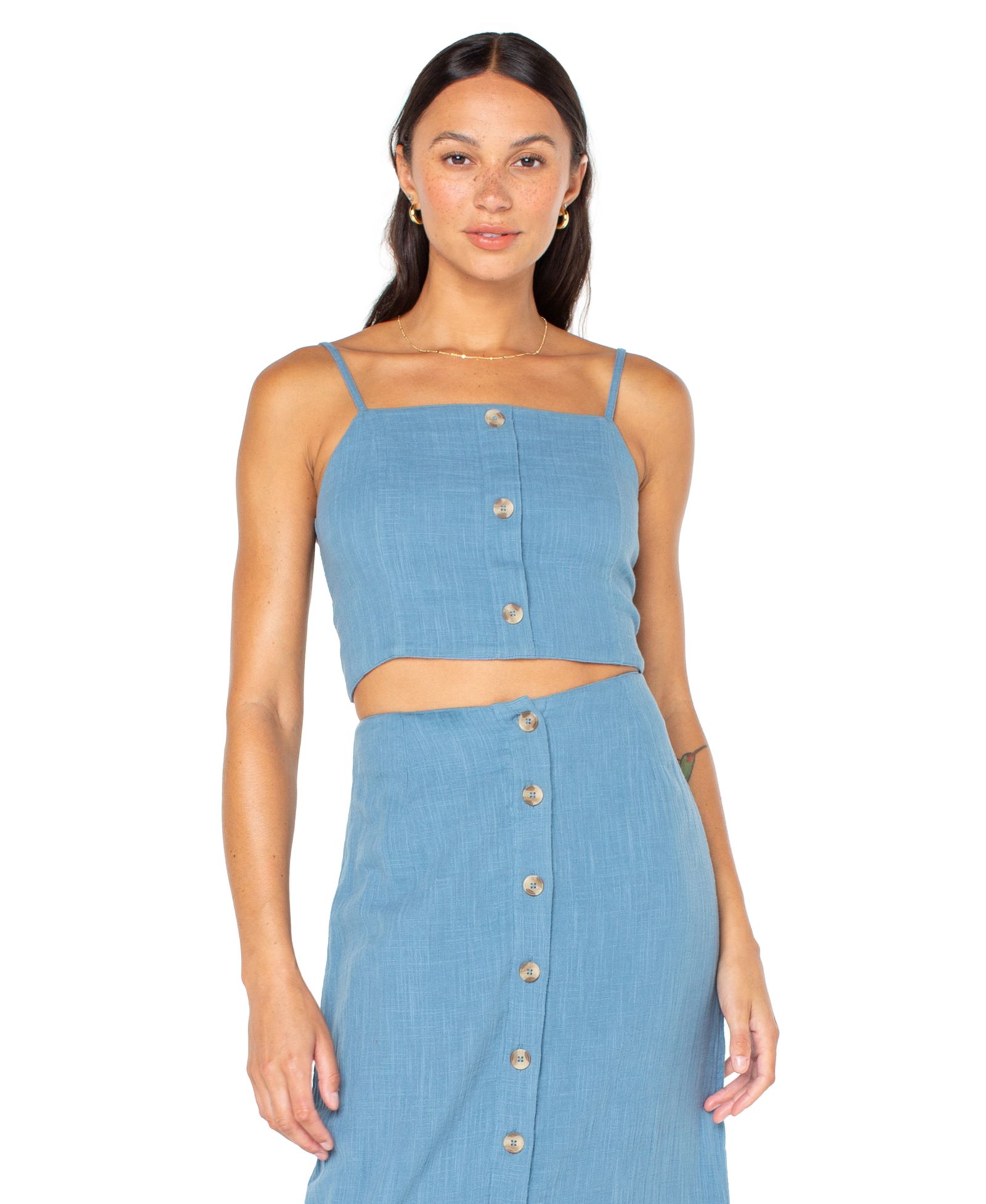 Roxy Women's Island Nomad Button-Front Back-Tie Cotton Cropped Top