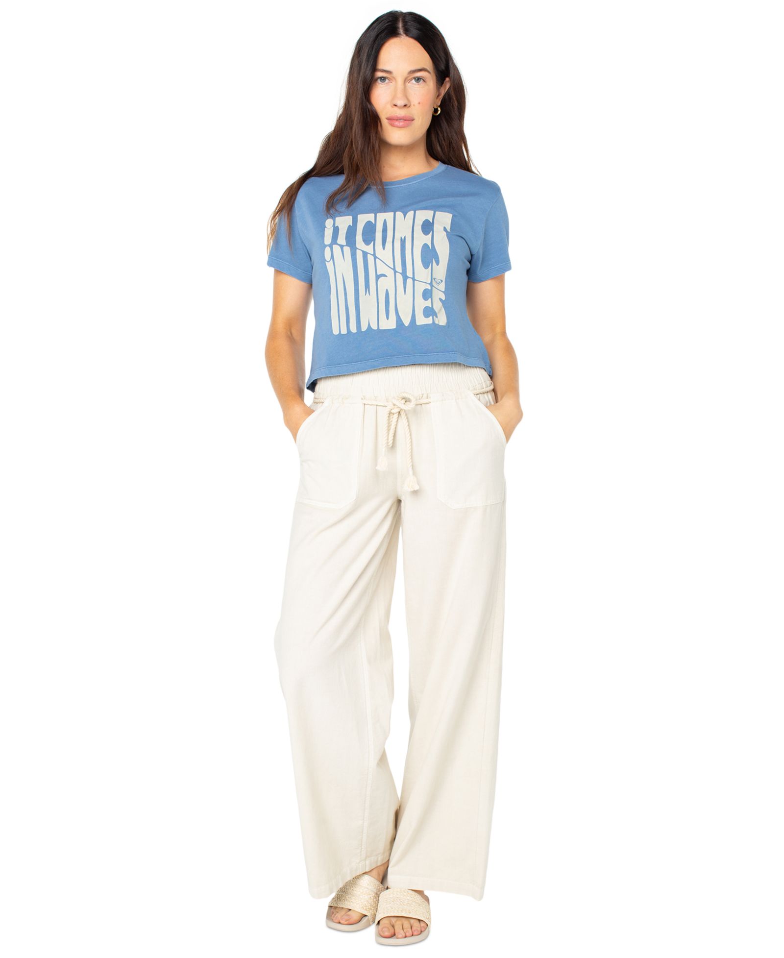Roxy Women's Comes In Waves Cropped Cotton T-Shirt