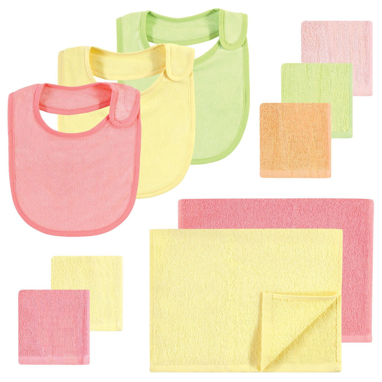 Hudson Baby Girls Rayon from Bamboo Bib, Burp Cloth and Washcloth 10Pk