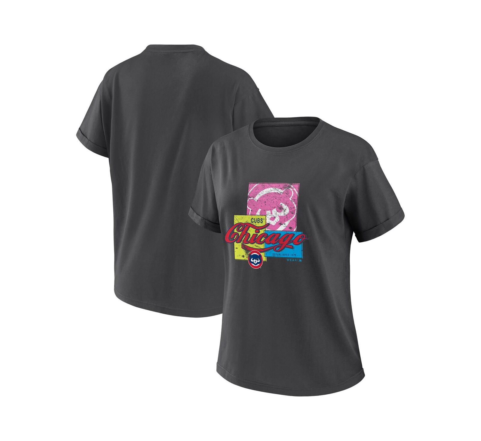 Женская футболка WEAR by Erin Andrews Charcoal Chicago Cubs Domestic Box Color Boyfriend