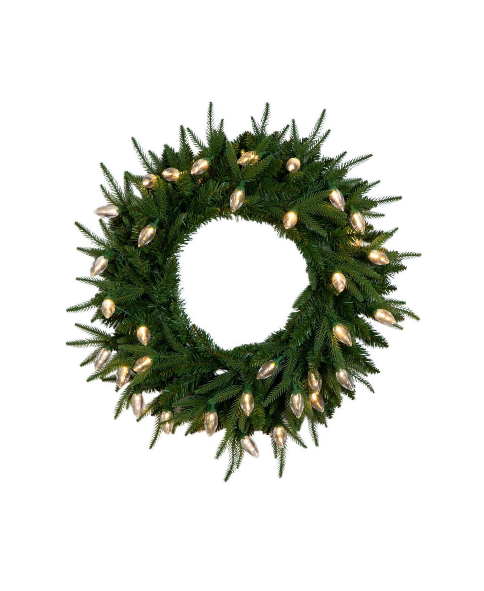Nearly Natural 24" Pre-Lit Artificial Luxembourg Pine Christmas Wreath Bulb LED Lights