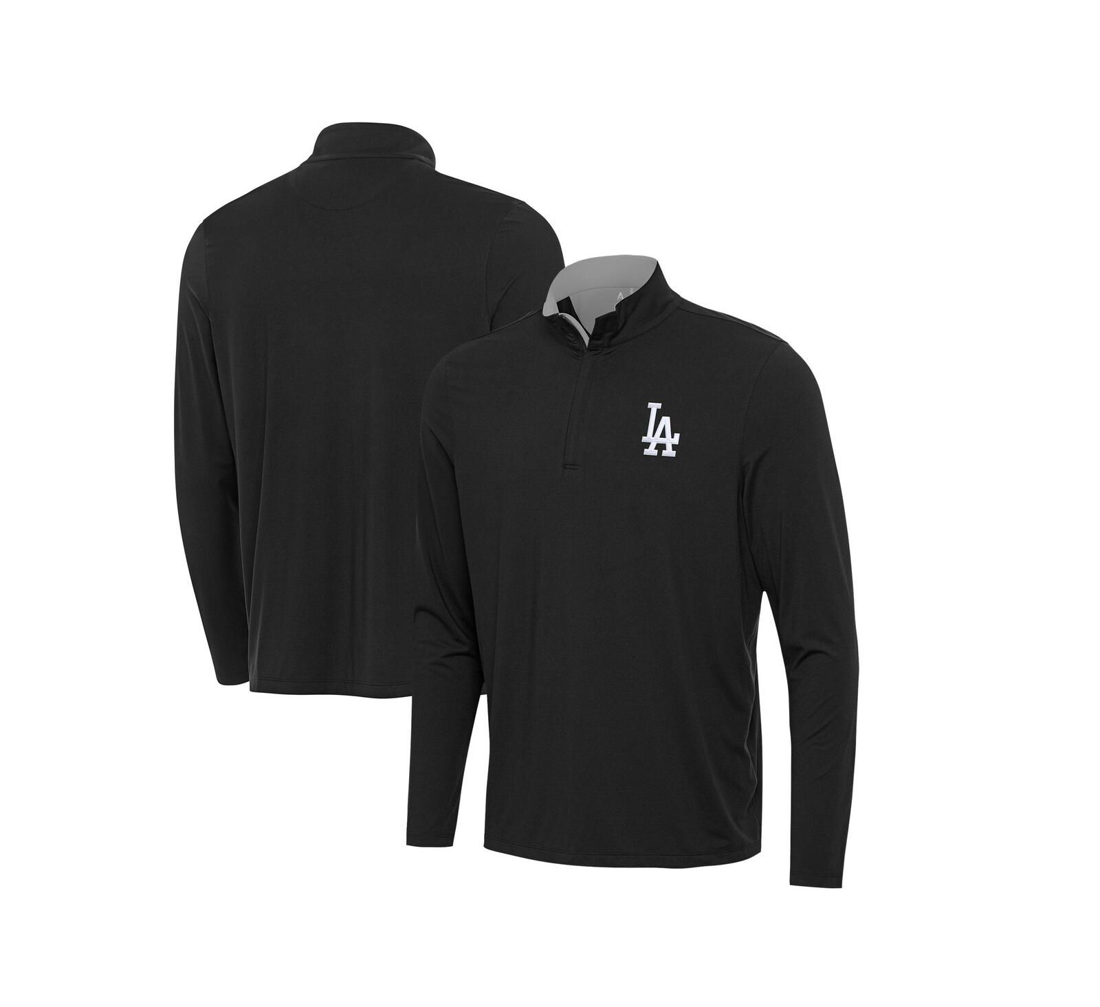 Antigua Men's Black Los Angeles Dodgers Content Quarter-Zip Hoodie