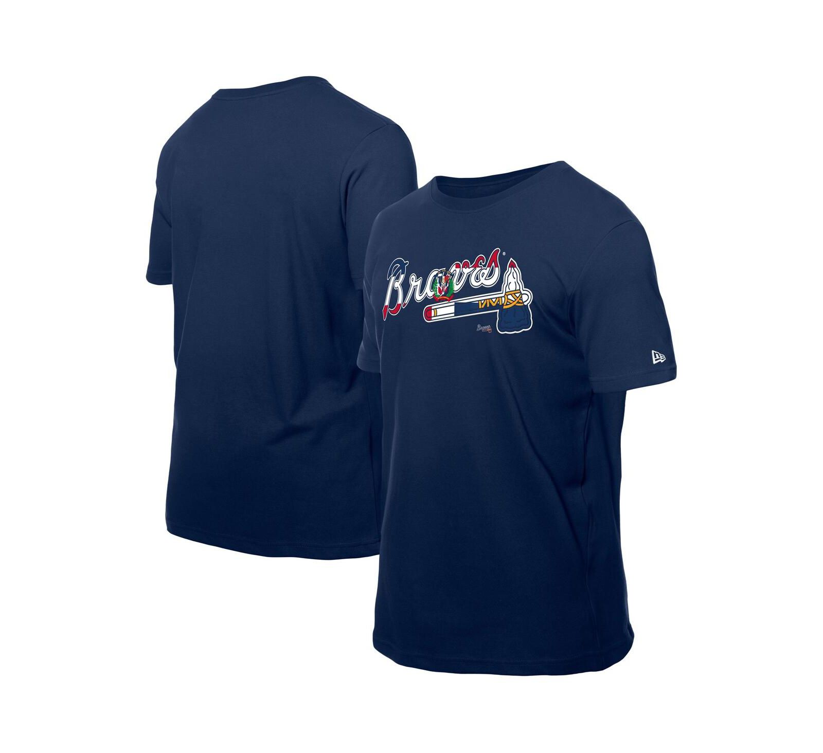 Мужская футболка New Era Atlanta Braves с логотипом флага Доминиканской Республики, темно-синяя