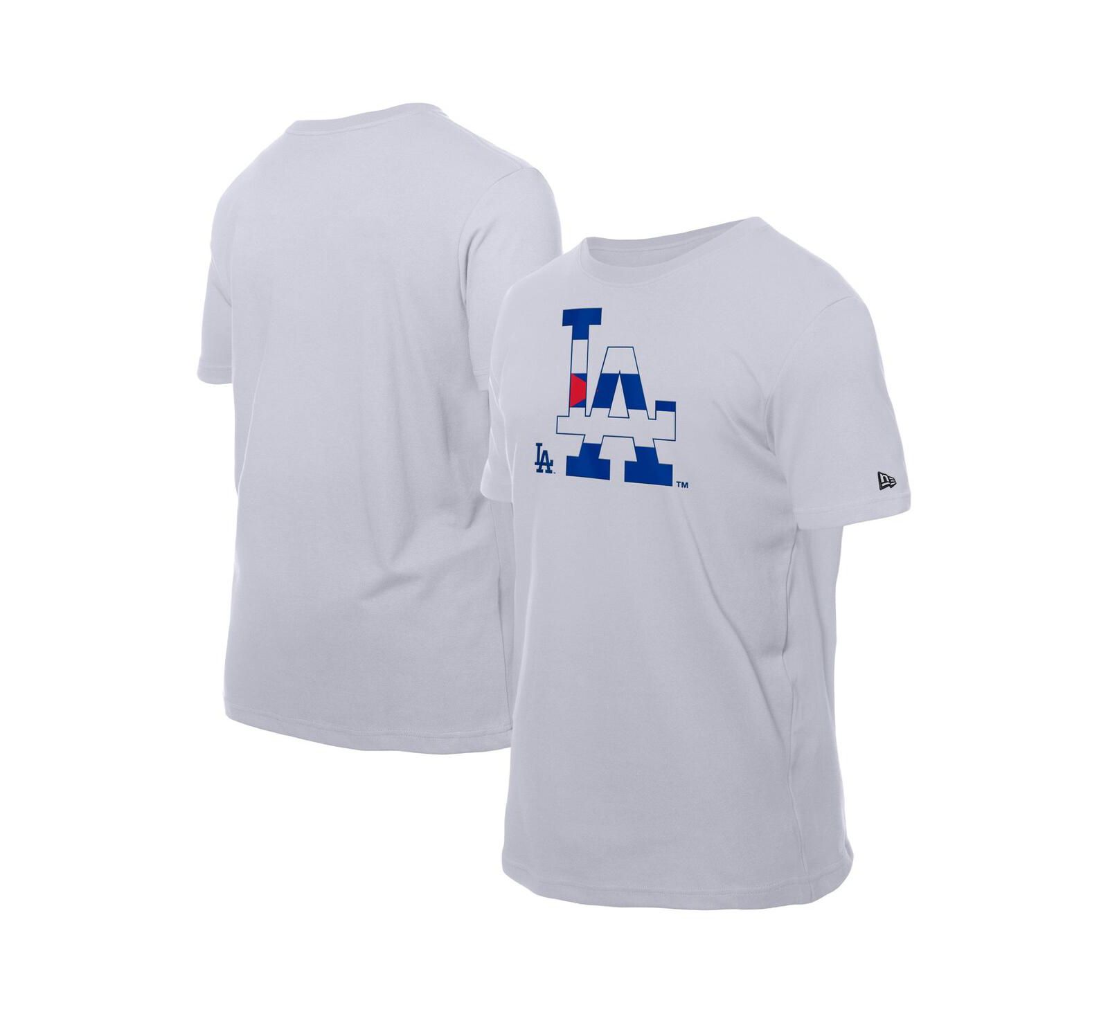 New Era Men's White Los Angeles Dodgers Cuban Flag Logo T-Shirt