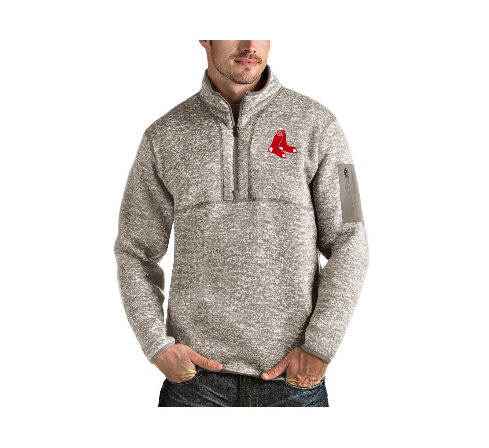 Мужская куртка Antigua Oatmeal Boston Red Sox Fortune Quarter-Zip Pullover