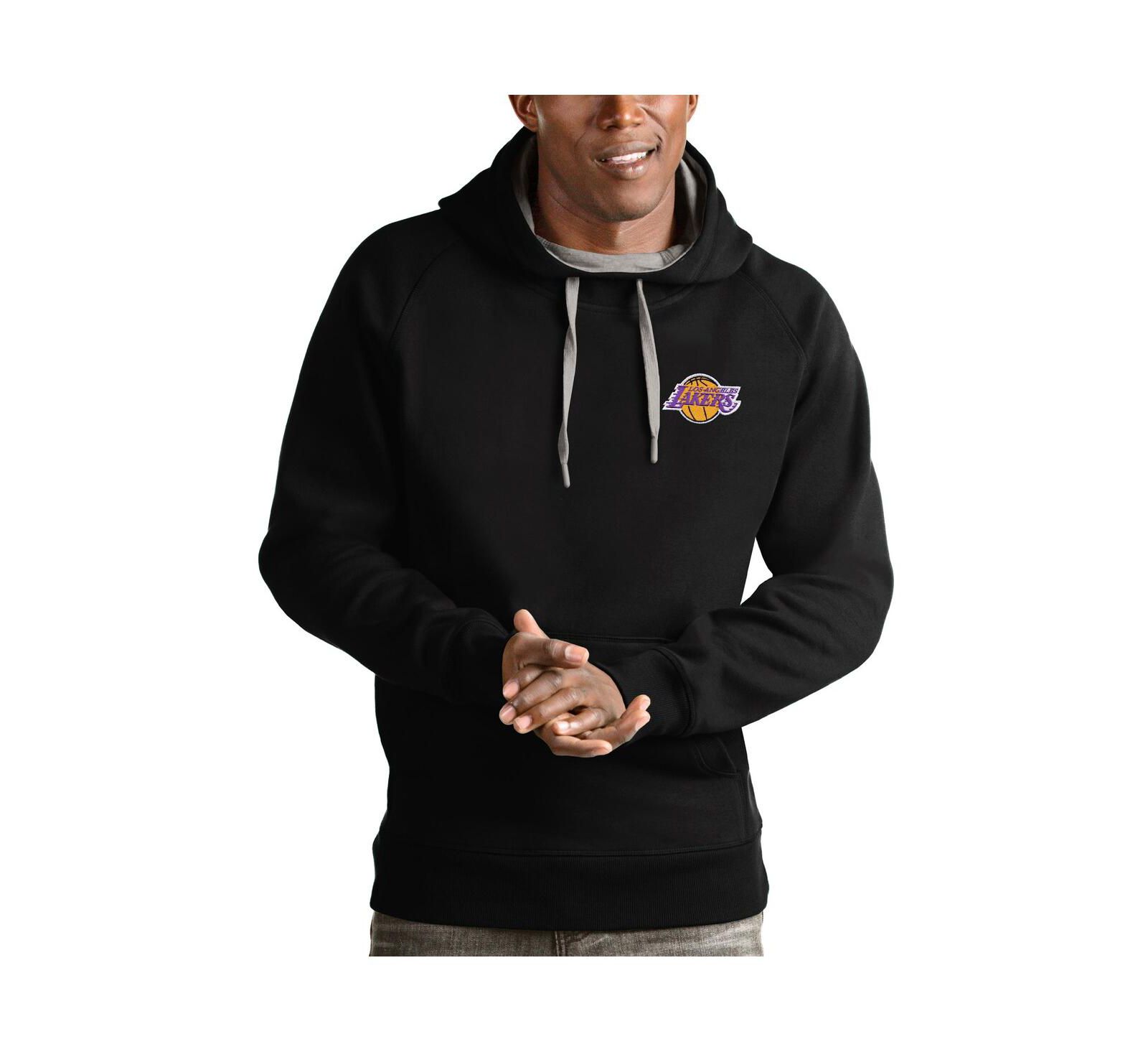 Antigua Men's Black Los Angeles Lakers Victory Pullover Hoodie