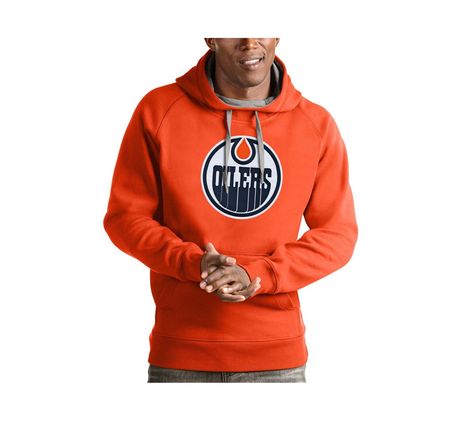 Antigua Men's Orange Edmonton Oilers Logo Victory Pullover Hoodie