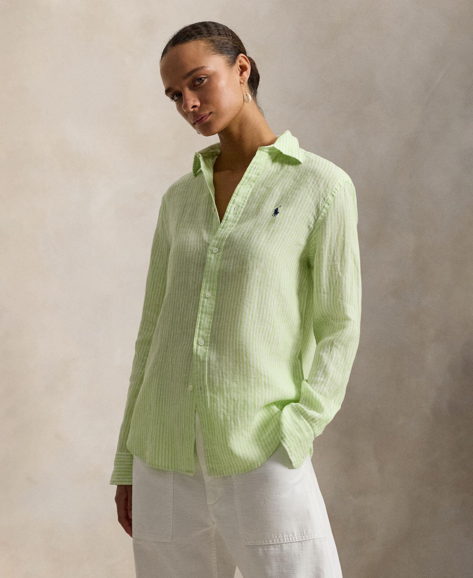 Женская рубашка Polo Ralph Lauren Classic-Fit в полоску из льна
