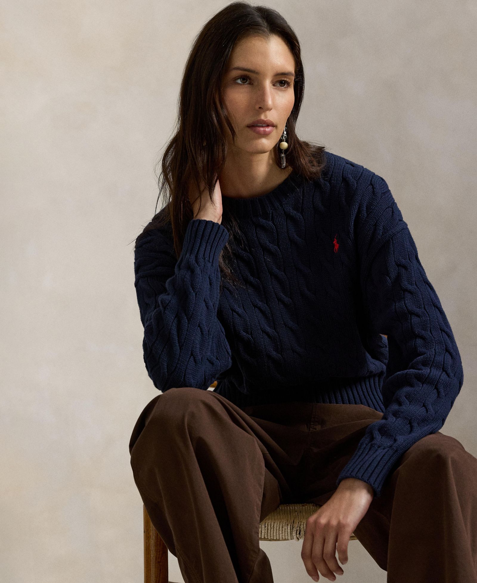 Polo Ralph Lauren Женский хлопковый джемпер с V-образным вырезом и узором в рубчик