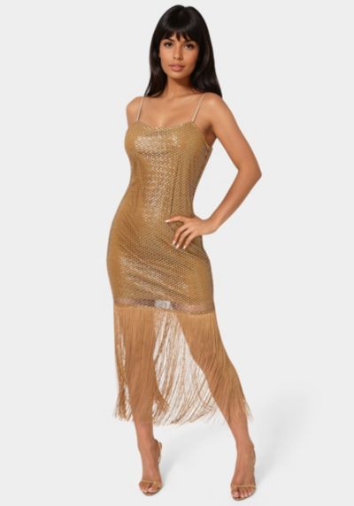 Bebe Women's Sequin Crochet Fringe Dress