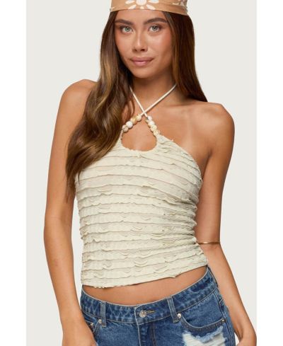 Edikted Women's Criss Cross Bead Ruffled Halter Top
