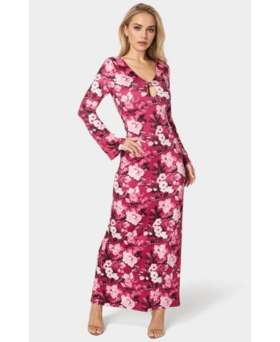 Bebe Женское платье Maxi Long Sleeve Keyhole