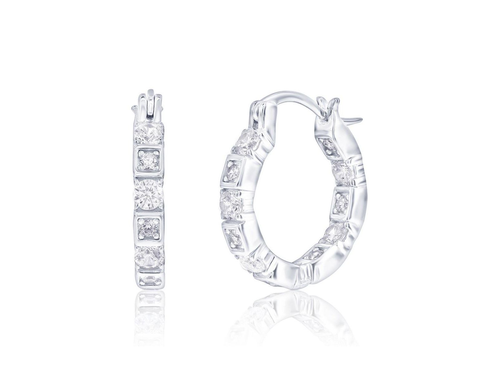 Серьги-кольца Sterling, Round & Suqare CZ