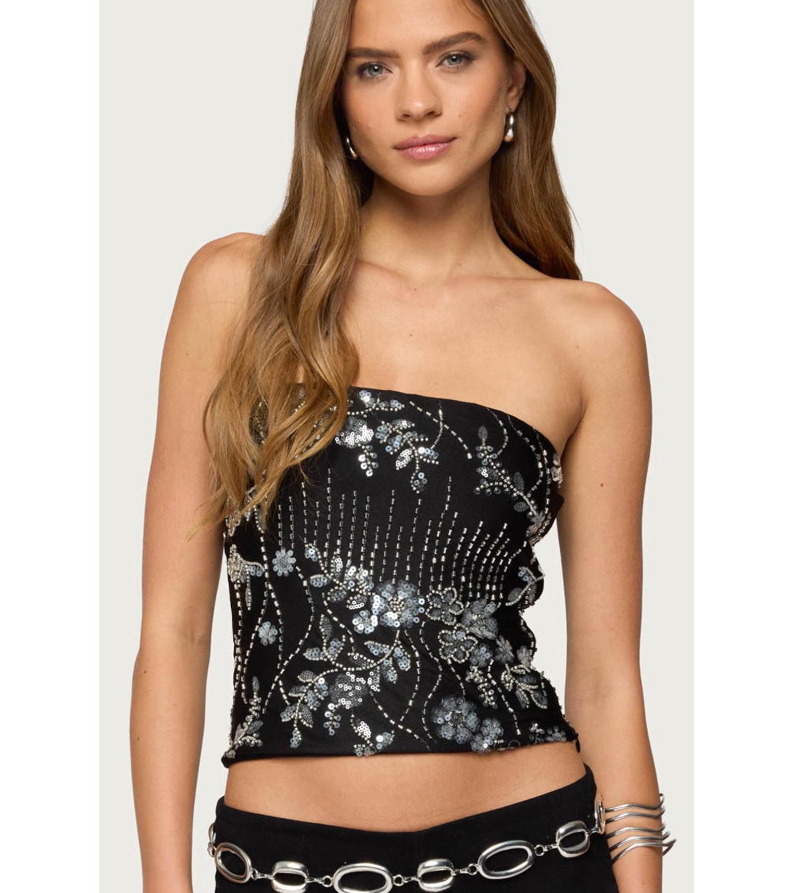 Edikted Women's Zelda Bead and Sequin Strapless Top