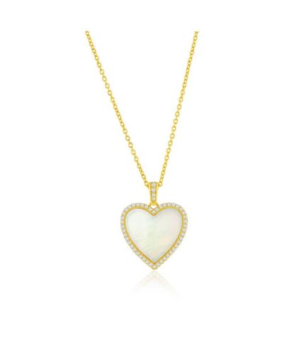Ожерелье Sterling, MOP Heart с границей CZ, позолоченное