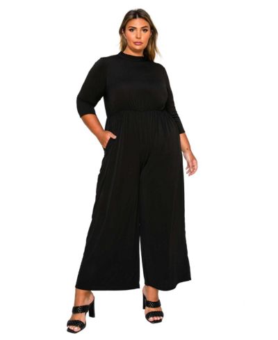 L I V D Women's Plus Size Summer Wide Leg Pocket Jumpsuit