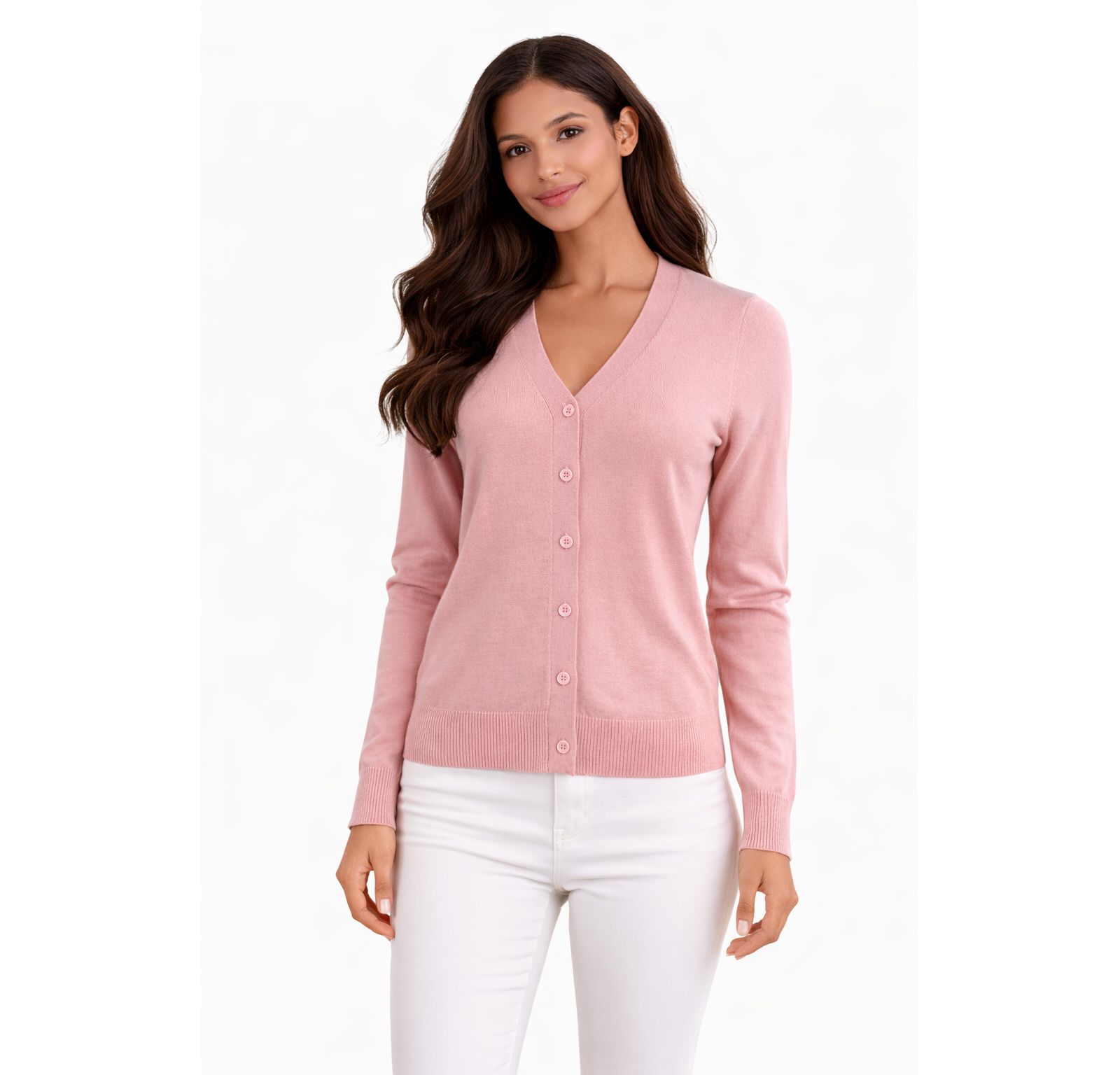 JENNIE LIU Women's Merino Wool Light Weight Cardigan Ultra Soft Fine Gauge V Neck Sweaters
