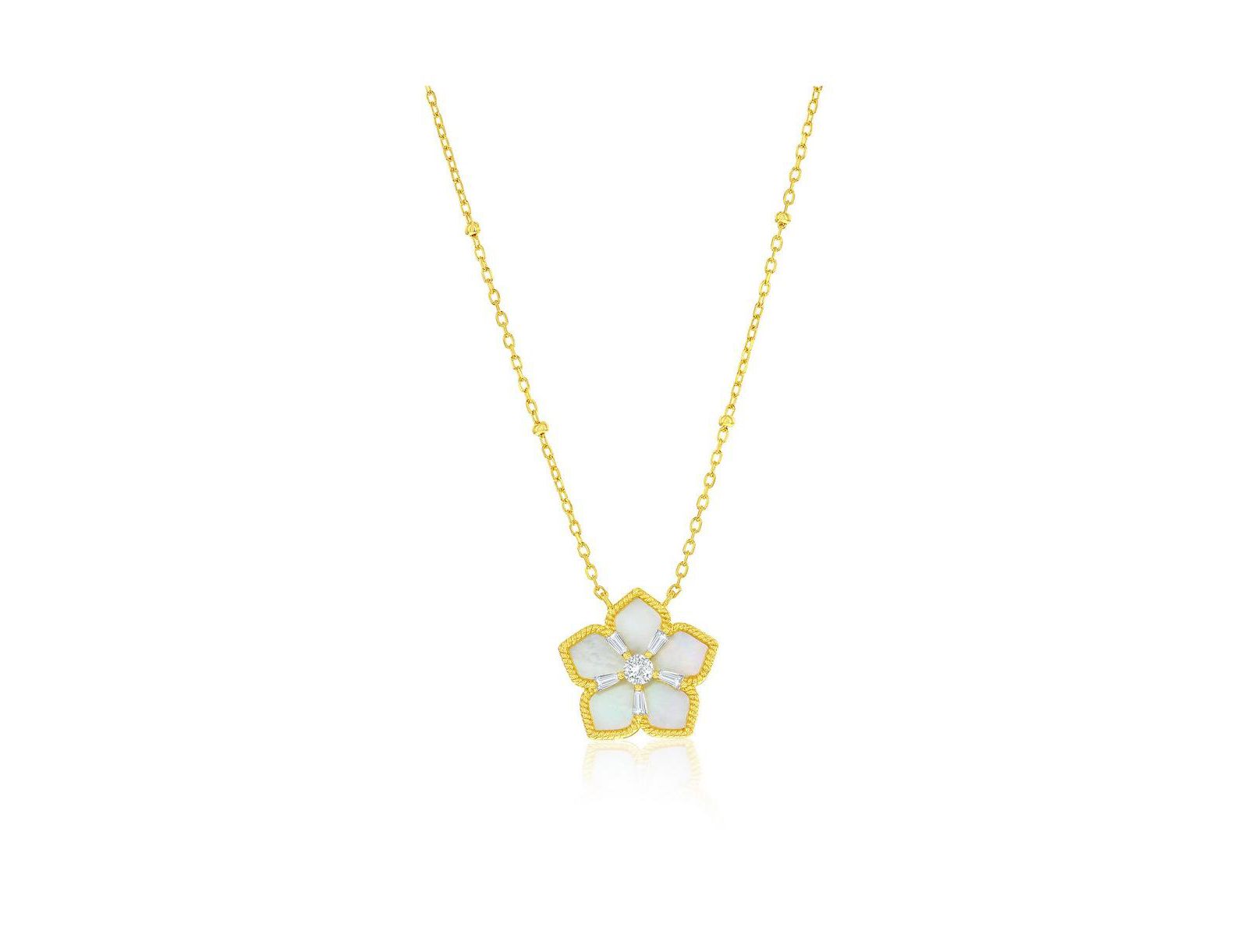 Ожерелье Sterling, MOP & CZ Flower Necklace - Plated