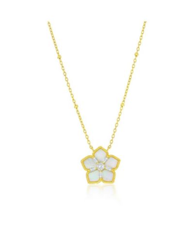 Sterling , MOP & CZ Flower Necklace - Plated
