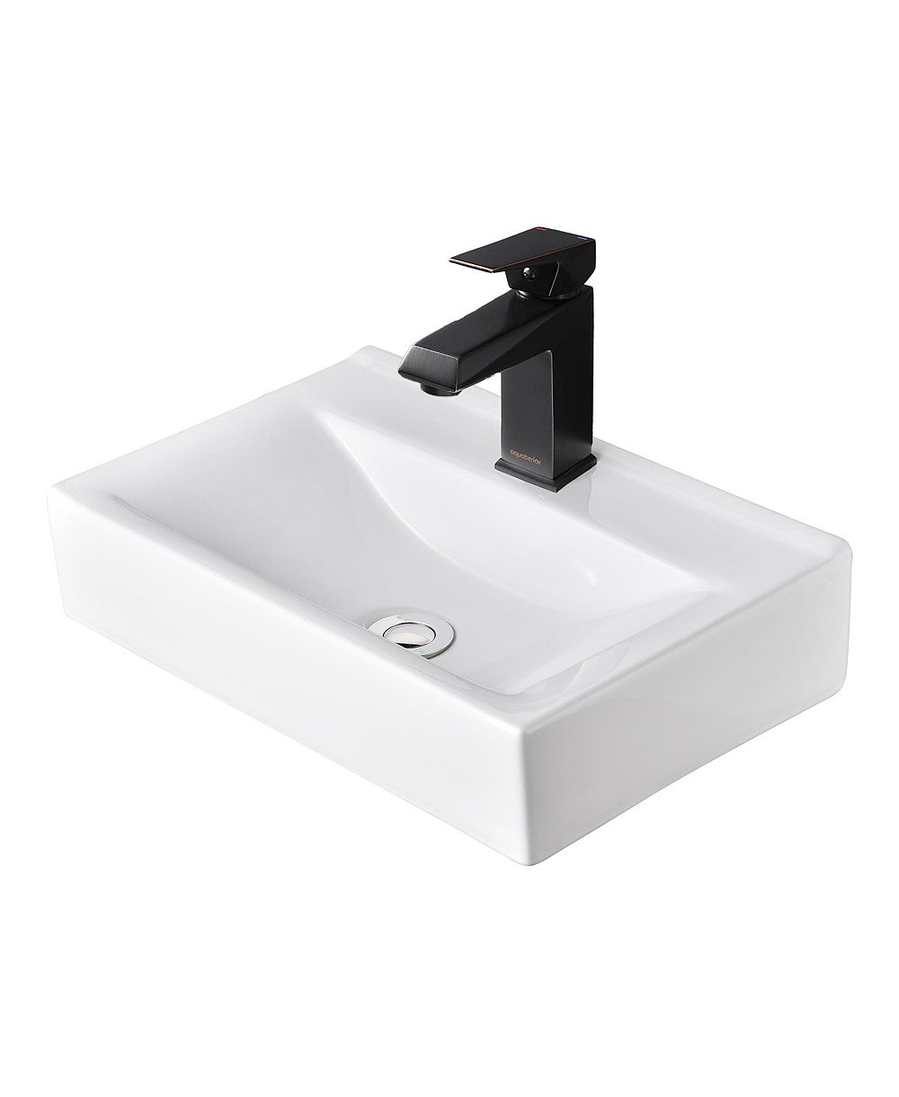 Aquaterior 18 1/8" x 12 3/16" x 4 5/16" Wall Mount Ceramic Sink w/ Modern Bathroom Single Handle Faucet ORB