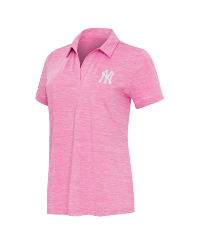 Женское поло Antigua New York Yankees с V-образным вырезом, цвет Heather Pink
