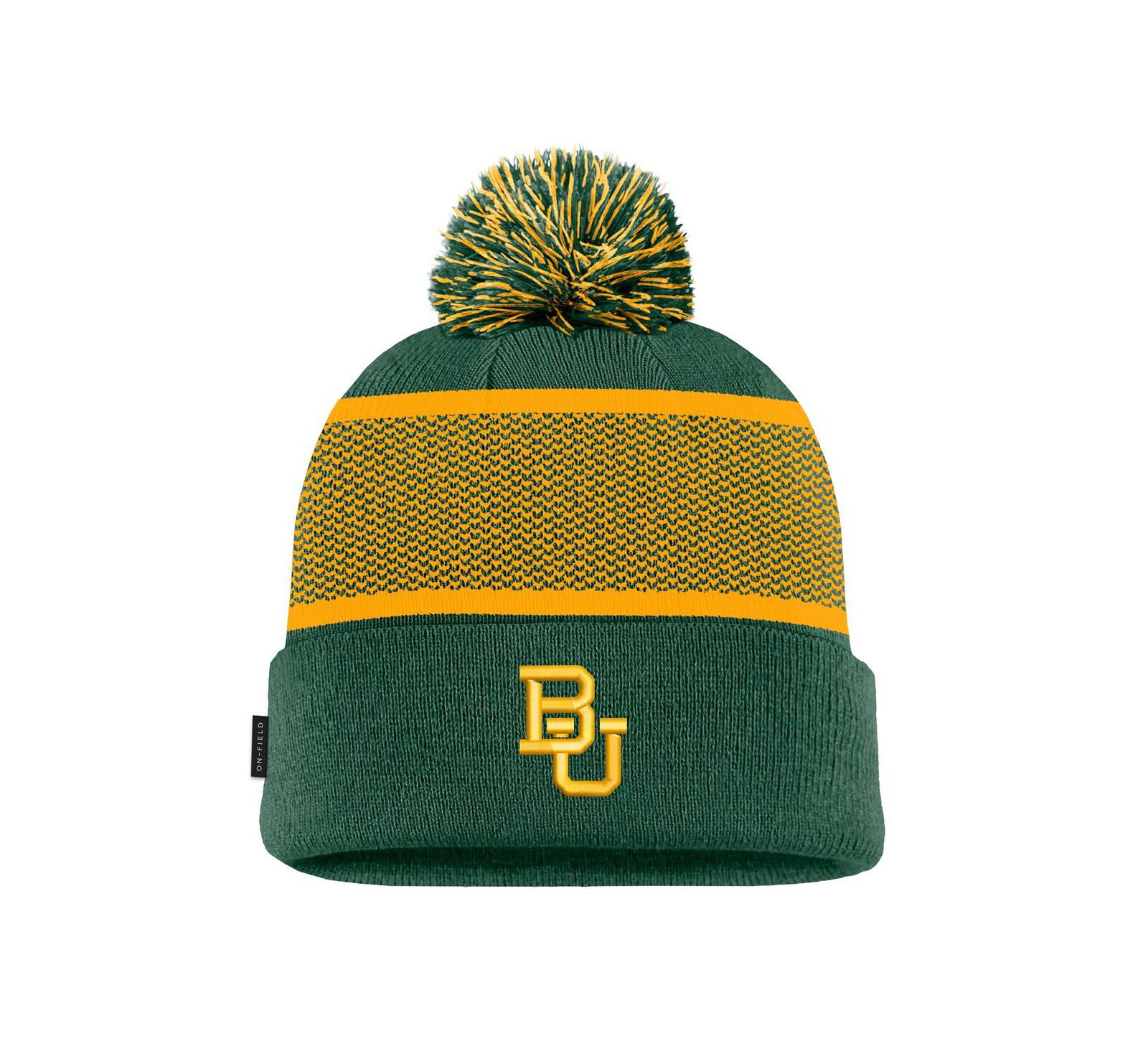 Nike Мужская вязаная шапка Baylor Bears 2024 Sideline Peak Cuffed с помпоном
