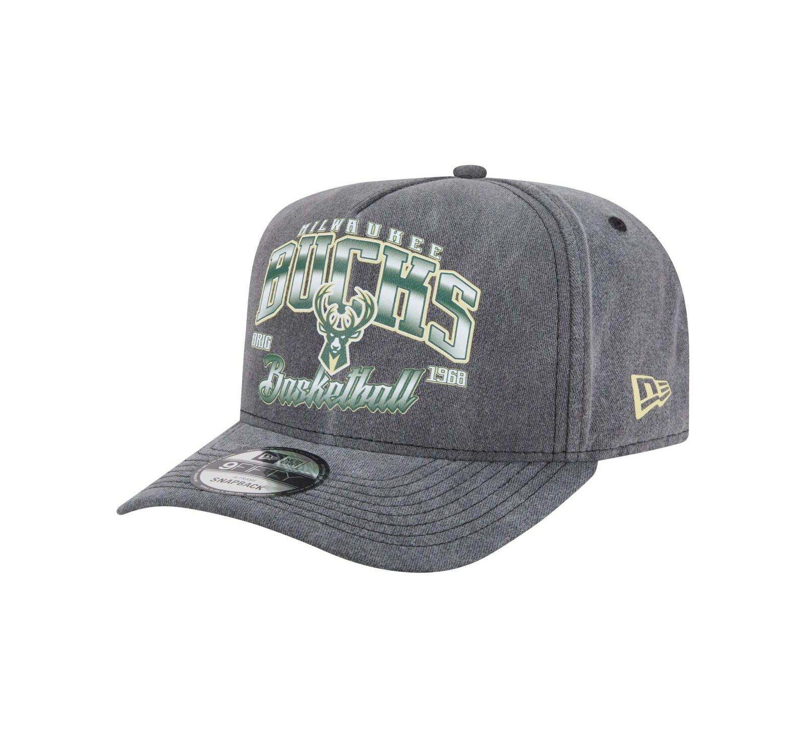 Мужская кепка New Era Milwaukee Bucks Throwback Washed Pre-Curved 9FIFTY Snapback, Charcoal