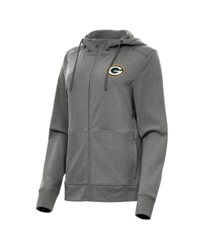 Antigua Women's Heather Charcoal Green Bay Packers Seeker Full Zip Hoodie Jacket