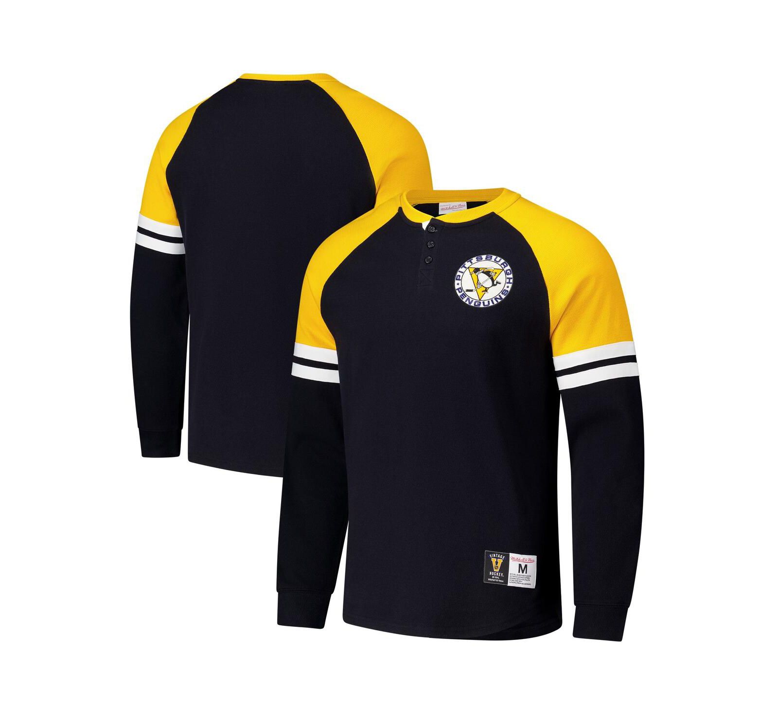 Мужская футболка Mitchell & Ness Pittsburgh Penguins Thermal Henley, длинный рукав, черный