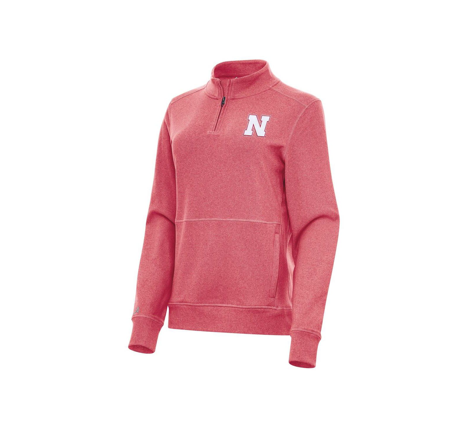 Antigua Women's Heather Red Nebraska Huskers Crush Quarter-Zip Fleece Sweatshirt