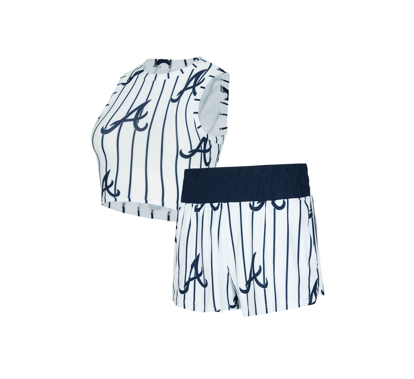 Женский набор Concepts Sport White Atlanta Braves Pinstripe Record Tank и Shorts