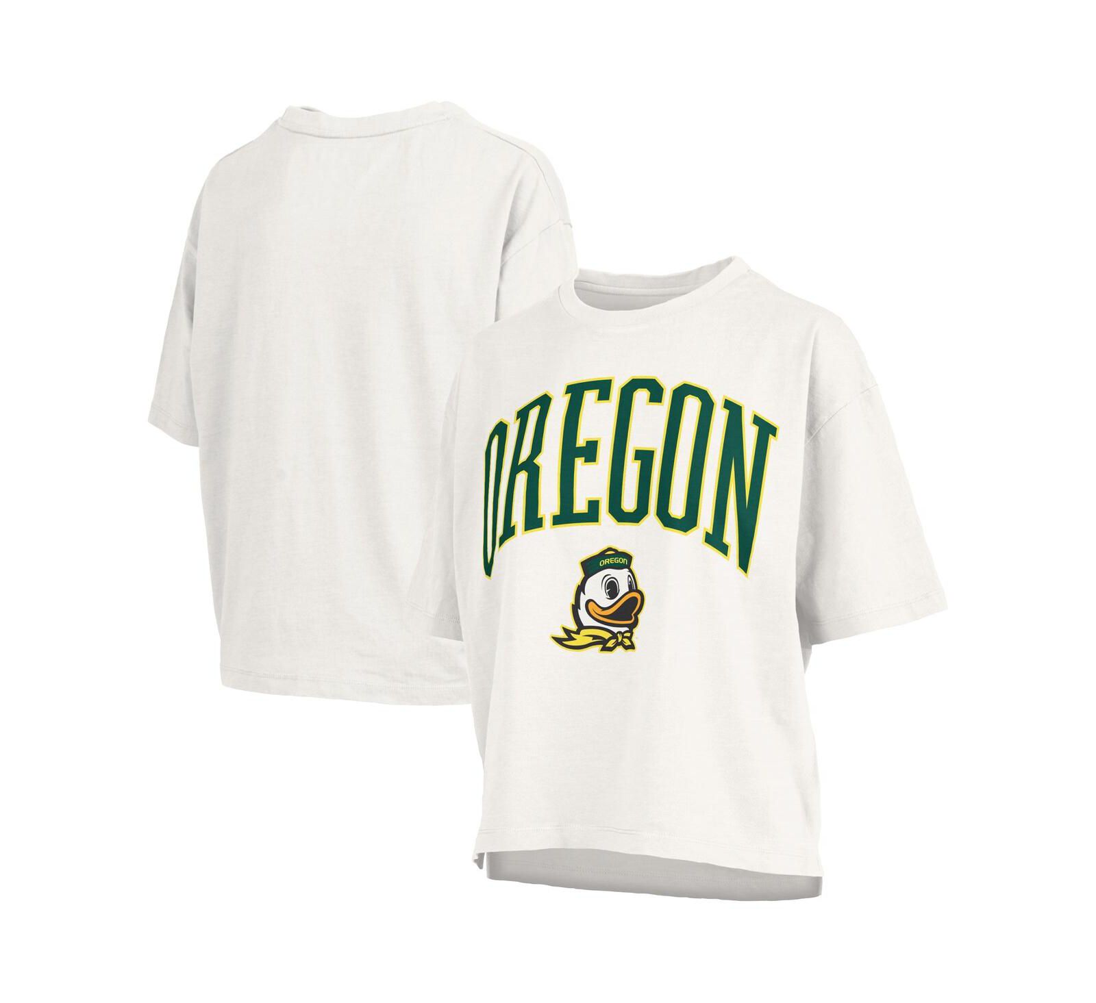 Pressbox Women's White Oregon Ducks Nelson Arch Over Logo Waist Length Oversized Slub T-Shirt
