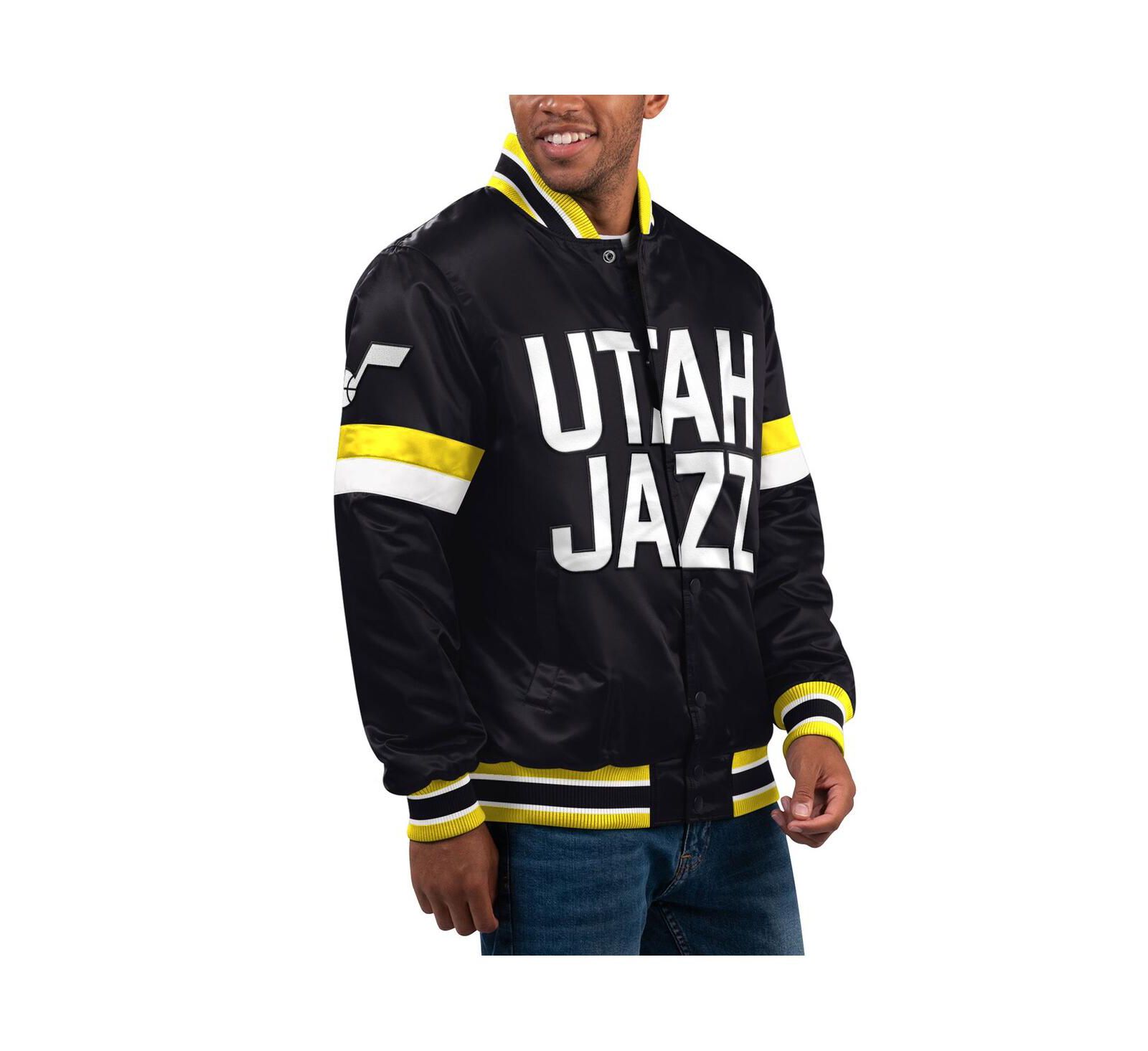 Starter Men's Black Utah Jazz Home Game Satin Full-Snap Varsity Jacket