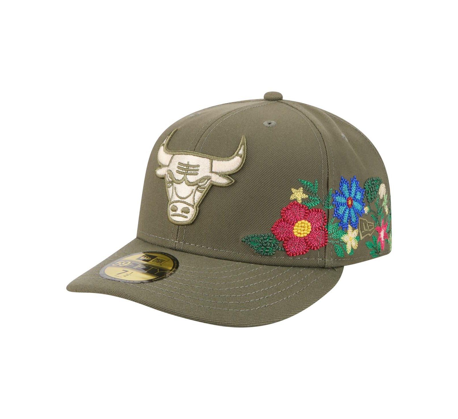 New Era Men's Olive Chicago Bulls Tonal Florals 59FIFTY Fitted Hat
