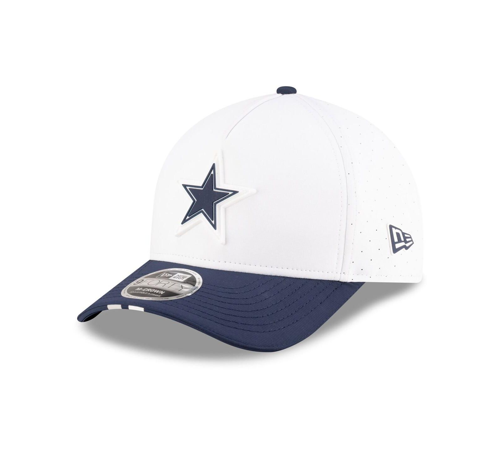 Мужская белая/темно-синяя кепка New Era Dallas Cowboys 2025 NFL Training Camp A-Frame 9FORTY