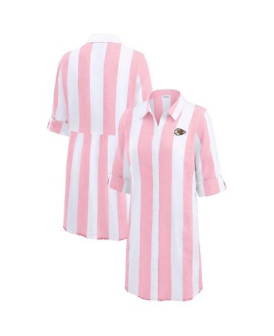 Женская туника Tommy Bahama Pink/White Kansas City Chiefs Rugby Beach Stripe Button-Up