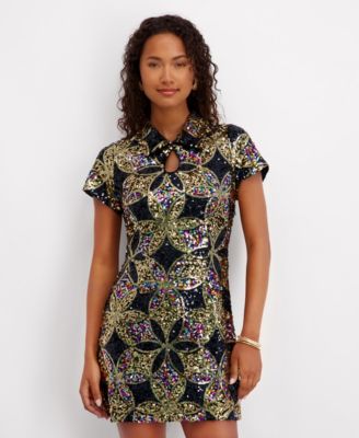 kensie Women's Sequin Short Sleeve Shirt Dress
