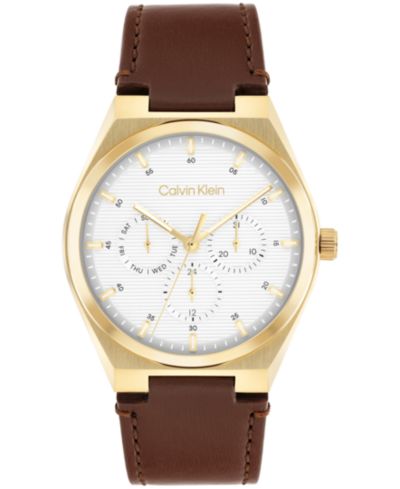 Мужские часы Calvin Klein Men's CK Motion Brown Leather Strap 39mm