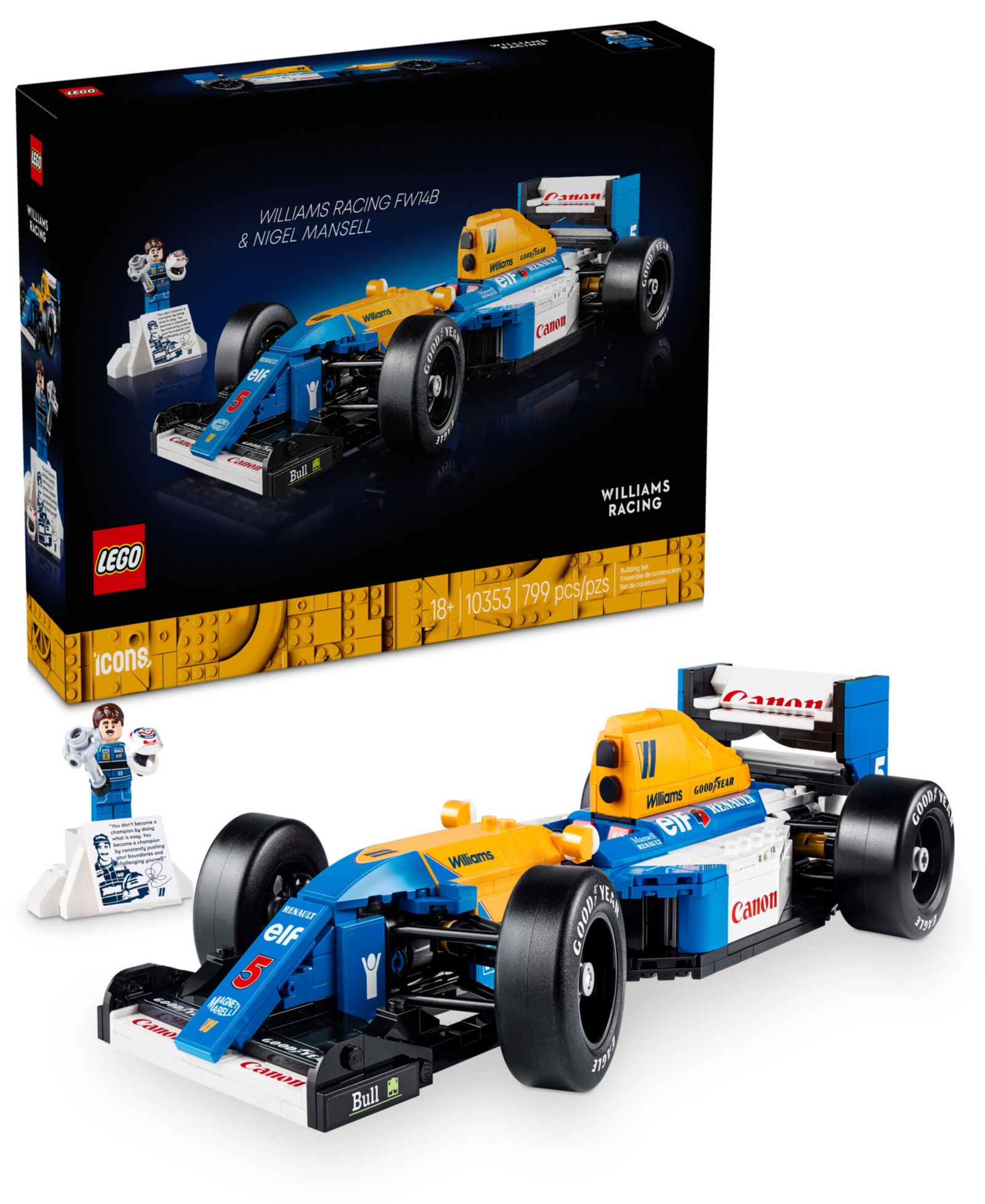 LEGO® Icons Williams Racing FW14B и модель автомобиля Найджела Мэнселла 10353, 799 деталей
