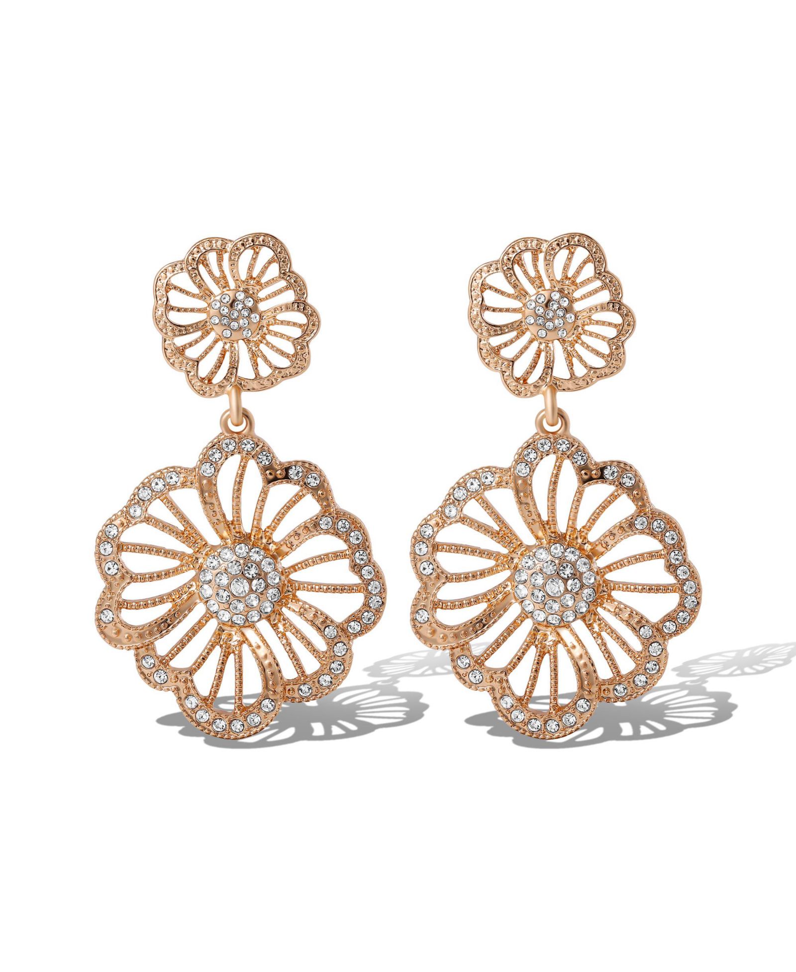 Серьги Jessica Simpson -Tone Floral Drop Earrings с кристаллами Pave