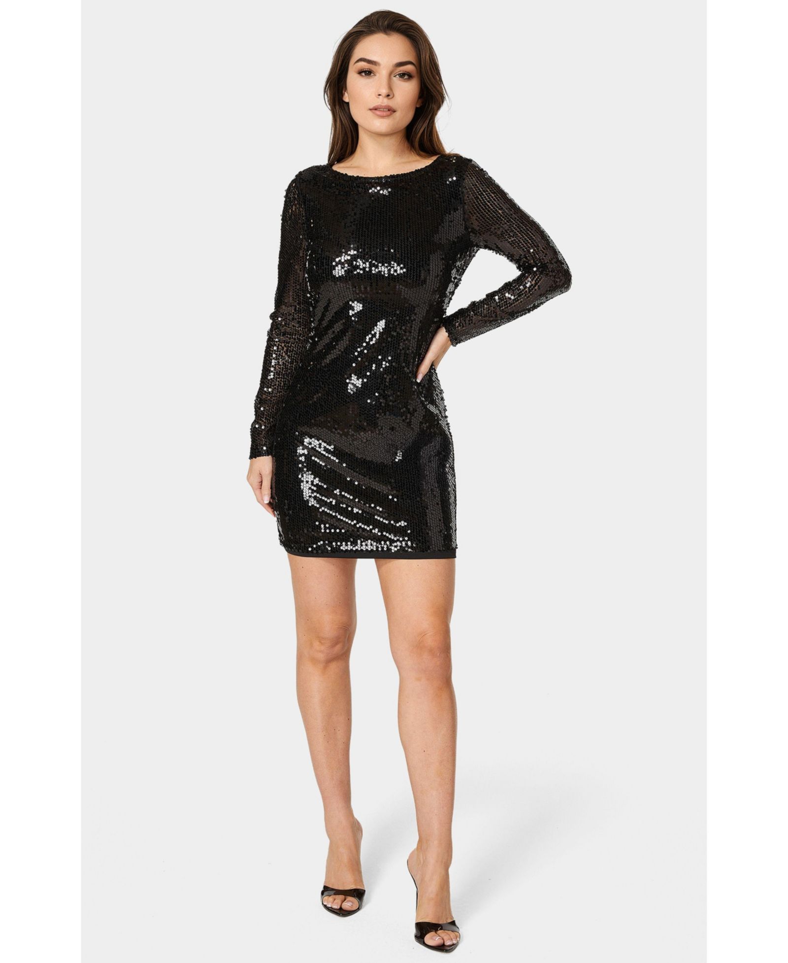 Женское мини-платье Bebe Cowl Back Sequin